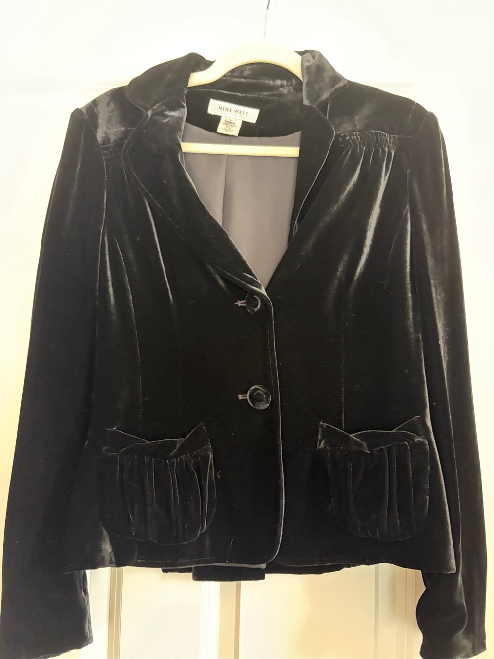 Nine West Black Velvet Two-Button Blazer